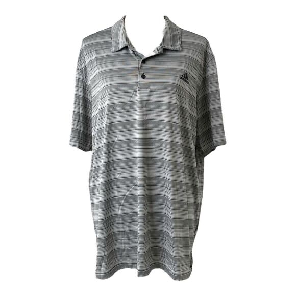 Men’s XL Polo Shirt Adidas Golf Black and Grey Striped Short Sleeve Athletic - Picture 1 of 7